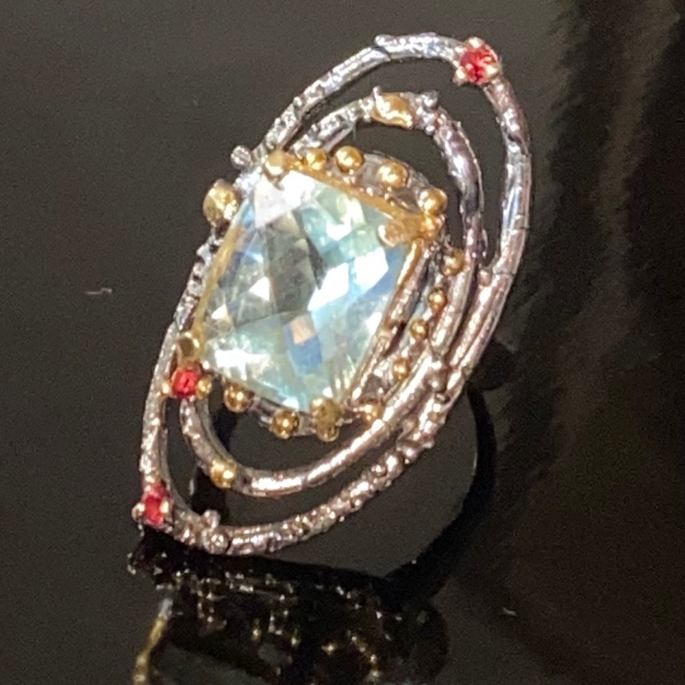 Elegant Genuine Fluorite Rhodolite Ring